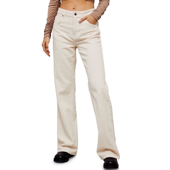 Topshop Pants - Cream Corduroy Flare Leg Pants